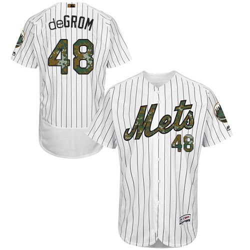 Mets #48 Jacob DeGrom White(Blue Strip) Flexbase Authentic Collection Memorial Day Stitched MLB Jersey